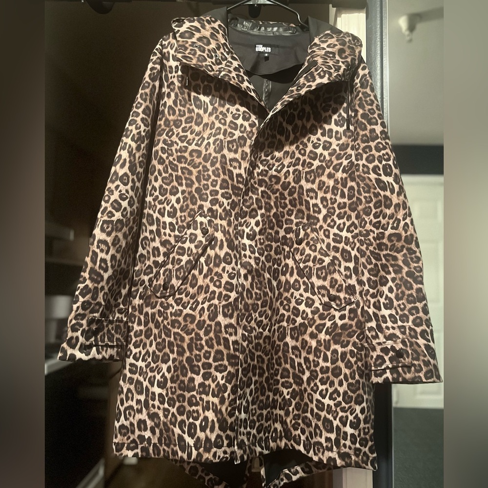 KOOPLES Women’s XS Leopard Waterproof Hooded Jacket Oversized Raincoat